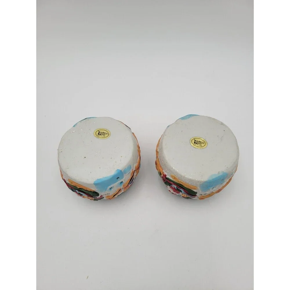 2 Vtg Giftco Ceramic Tea Light Candle Holders Santa Sleigh Reindeer Glitter 3.5